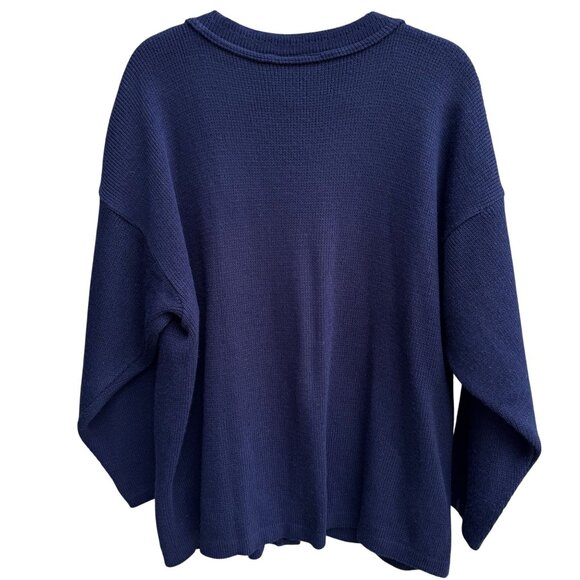 College Point Vintage Navy Gold Buttons Pockets Knit Granny Cardigan Sweater XXL - Picture 2 of 7